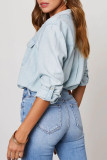 Casual Simplicity Solid Patchwork Turndown Collar Tops