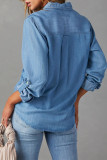 Casual Simplicity Solid Patchwork Turndown Collar Tops