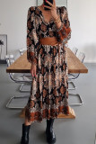 Casual Bohemian Floral Fold V Neck Printed Dress Dresses