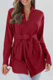 Street Simplicity Solid Bandage V Neck Tops