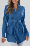 Street Simplicity Solid Bandage V Neck Tops