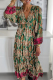 Casual Bohemian Floral Fold V Neck Printed Dress Dresses