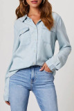 Casual Simplicity Solid Patchwork Turndown Collar Tops