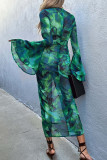Sexy Floral High Opening V Neck Printed Dress Dresses