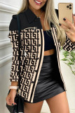 Sweet Geometric Printing Turndown Collar Outerwear