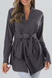 Street Simplicity Solid Bandage V Neck Tops