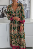 Casual Bohemian Floral Fold V Neck Printed Dress Dresses