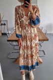 Casual Bohemian Floral Fold V Neck Printed Dress Dresses