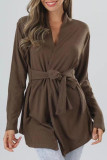 Street Simplicity Solid Bandage V Neck Tops