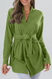 Street Simplicity Solid Bandage V Neck Tops