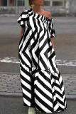 Casual Striped Contrast Off the Shoulder Printed Dress Dresses