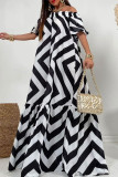 Casual Striped Contrast Off the Shoulder Printed Dress Dresses