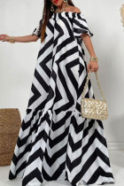 Casual Striped Contrast Off the Shoulder Printed Dress Dresses