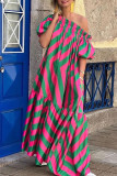 Casual Striped Contrast Off the Shoulder Printed Dress Dresses