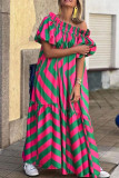 Casual Striped Contrast Off the Shoulder Printed Dress Dresses