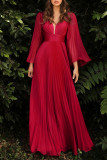Elegant Solid Fold V Neck Evening Dress Dresses