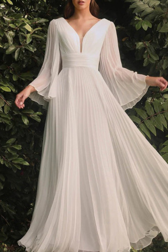 Elegant Solid Fold V Neck Evening Dress Dresses