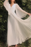 Elegant Solid Fold V Neck Evening Dress Dresses