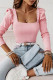 Sweet Elegant Solid Beading Square Collar Tops