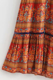 Bohemian College Floral Hollowed Out V Neck Printed Dress Dresses