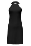 Sexy Solid Beading Halter Wrapped Skirt Dresses
