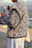 Casual College Floral Pocket Mandarin Collar Outerwear