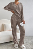 Casual Living Solid Pocket V Neck Long Sleeve Two Pieces