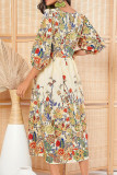 Elegant College Floral With Belt V Neck A Line Dresses