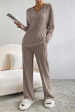 Casual Living Solid Pocket V Neck Long Sleeve Two Pieces