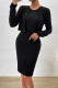 Elegant Solid Buttons O Neck Long Sleeve Two Pieces