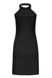 Sexy Solid Beading Halter Wrapped Skirt Dresses