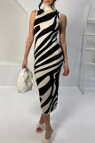 Sexy Celebrities Geometric Patchwork Turtleneck Wrapped Skirt Dresses