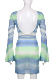 Sexy Striped Patchwork Backless O Neck Irregular Dress Dresses