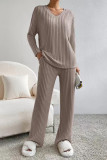 Casual Living Solid Pocket V Neck Long Sleeve Two Pieces
