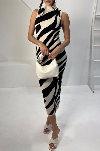 Sexy Celebrities Geometric Patchwork Turtleneck Wrapped Skirt Dresses