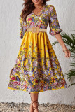 Elegant College Floral With Belt V Neck A Line Dresses