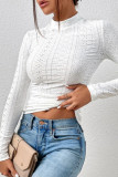 Casual Simplicity Solid Hollowed Out Half A Turtleneck Tops