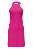 Sexy Solid Beading Halter Wrapped Skirt Dresses