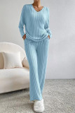 Casual Living Solid Pocket V Neck Long Sleeve Two Pieces