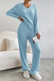 Casual Living Solid Pocket V Neck Long Sleeve Two Pieces