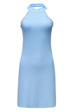 Sexy Solid Beading Halter Wrapped Skirt Dresses
