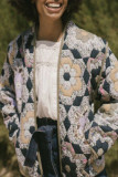 Casual College Floral Pocket Mandarin Collar Outerwear