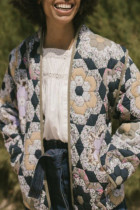 Casual College Floral Pocket Mandarin Collar Outerwear