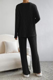Casual Living Solid Pocket V Neck Long Sleeve Two Pieces
