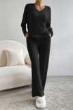 Casual Living Solid Pocket V Neck Long Sleeve Two Pieces