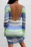 Sexy Striped Patchwork Backless O Neck Irregular Dress Dresses