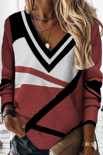 Casual Geometric Printing V Neck Tops