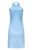 Sexy Solid Beading Halter Wrapped Skirt Dresses