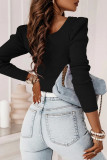 Sweet Elegant Solid Beading Square Collar Tops