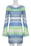 Sexy Striped Patchwork Backless O Neck Irregular Dress Dresses